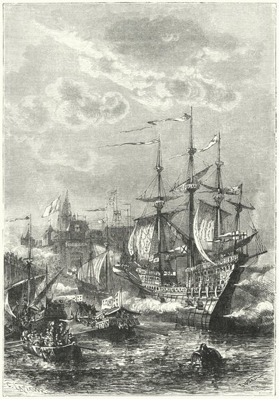 Henri VIII et la flotte anglaise débarquant à Calais - German School