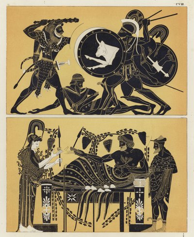 Hercule combattant Géryon et Géryon avec Athéna et Dionysos - German School