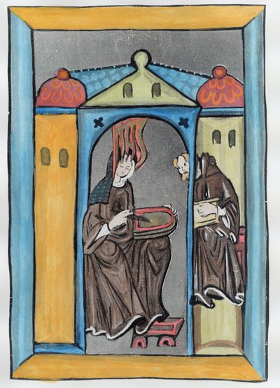 Hildegarde de Bingen recevant la lumière du ciel, c.1151 (coloration ultérieure) - German School