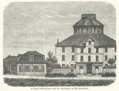 Maison du philosophe et dramaturge allemand Gotthold Ephraim Lessing et la bibliothèque de Wolfenbüttel (gravure) - German School