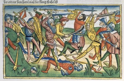 1 Samuel 28:1-2 Les Philistins font la guerre à Israël, de la Bible de Nuremberg (Biblia Sacra Germanaica) - German School