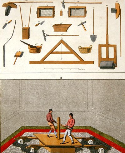 Illustration des outils et des ouvriers posant un sol, de 