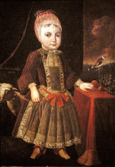 Intérieur avec une petite fille à une fenêtre - German School