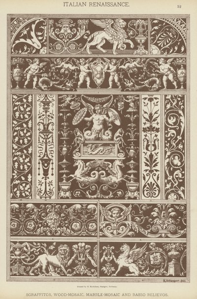 Renaissance italienne, Sgraffites, Mosaïque de bois, Mosaïque de marbre et Bas-reliefs - German School