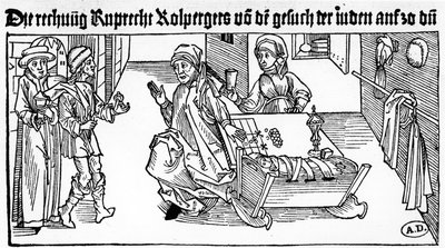 Prêteur sur gages juif avec sa famille recevant des clients, 1491 - German School