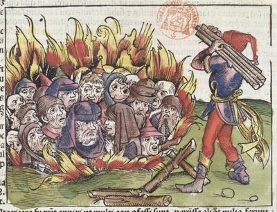 Juifs brûlés sur le bûcher, de la Chronique de Nuremberg par Hartmann Schedel (1440-1514), 1493 - German School