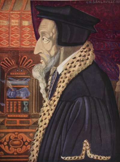 Jean Calvin, copie par M. Charles Sanlaville, illustration de Histoire de la Nation Française, par Gabriel Hanotaux, 1924 - German School