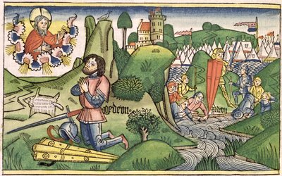 Juges 6:36 Gédéon met la toison, de la Bible de Nuremberg (Biblia Sacra Germanaica) - German School