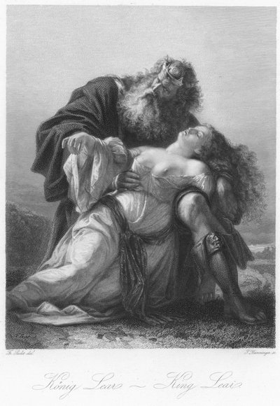 Le roi Lear tenant le corps de Cordelia - German School