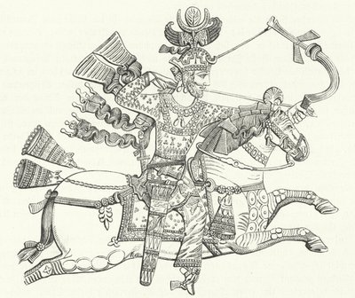 Le roi Peroz I de Perse à cheval (gravure) - German School