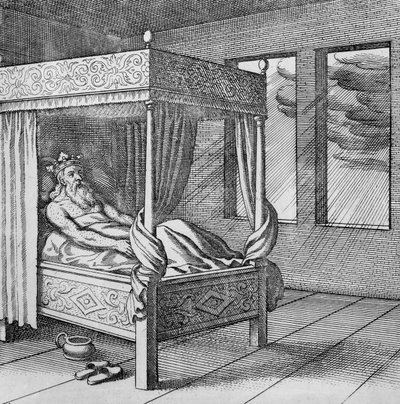 Le roi regarde la pluie par sa fenêtre du Musaeum Hermeticum - German School