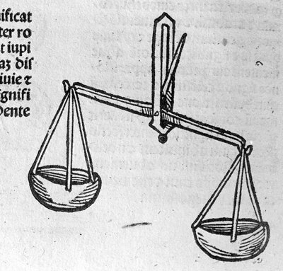 La Balance - dans le Traité de Johannes Angeli De Magnisconnectionibue annorum revolutionibus ac eorum perfectionibus. Augsbourg, Erhard Ratdolt - German School