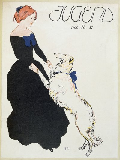 Dame avec un Lévrier, illustration de Jugend, 1906 - German School