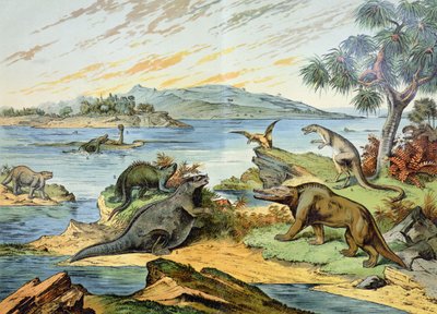 Paysage représentant la période crétacée (146 à 65 millions d
