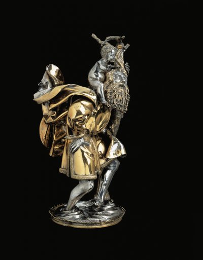 Statuette gothique tardive de Saint Christophe, portant l