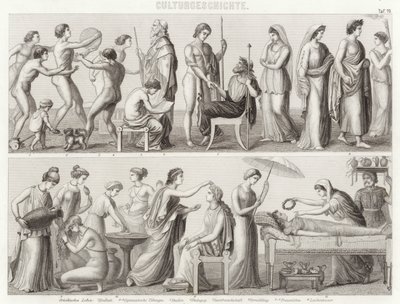 La vie dans la Grèce antique. Illustration pour Bilder-Atlas (gravure) - German School