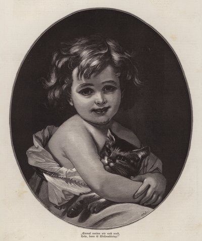Petite fille attendant Noël avec son chat de compagnie - German School