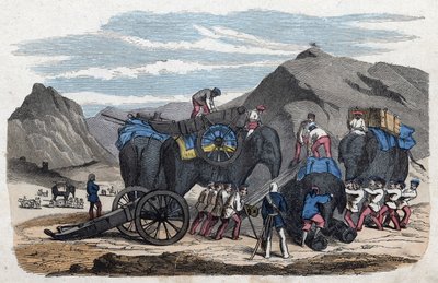 Chargement des éléphants pour le voyage de M. Bock à Dresde. Dans « Wenn Jemand eine Reise thut, so kann er was erzählen », conte allemand de Franz Wiedemann - German School