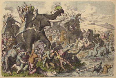 Les Macédoniens utilisant des éléphants de guerre dans une bataille contre les Daces et les Sarmates - German School