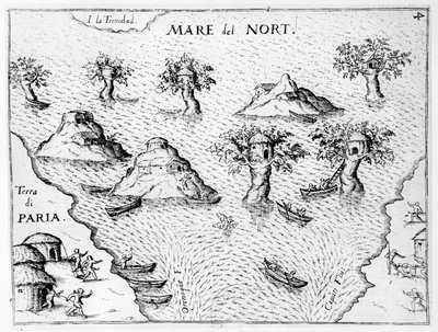 Carte de la côte de Guyane, illustration du Regni Guianae par G. Raleigh - German School