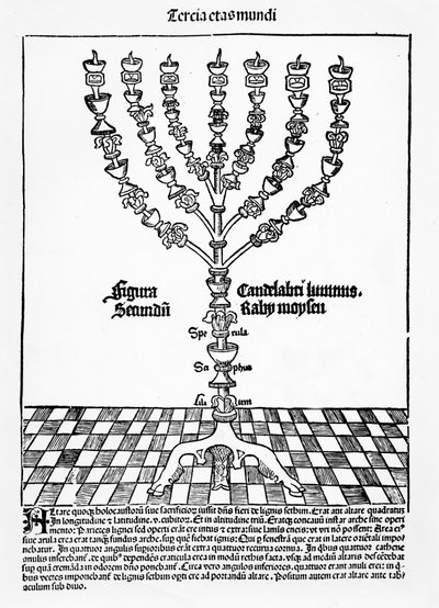 Menorah, du Liber Chronicarum par Hartmann Schedel, publié à Nuremberg, 1493 - German School