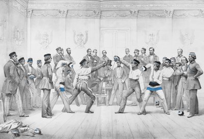 Mensuren ou membres étudiants de la société de duel à Dresde en uniforme bleu, blanc et noir - German School