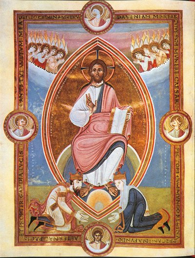 Miniature représentant le Christ bénissant dans une auréole en forme d