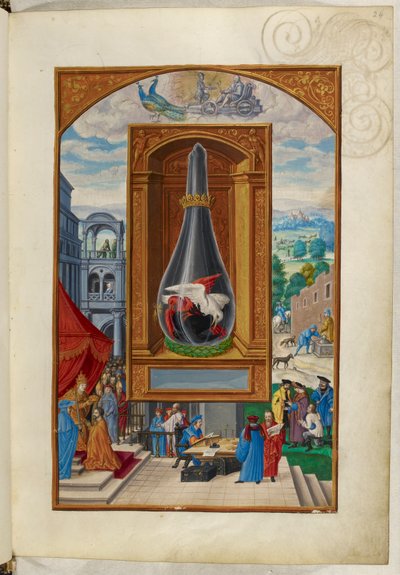 Ms Harley 3469, f.24 Trois oiseaux se battant dans une fiole, le Quatrième Traité, de 