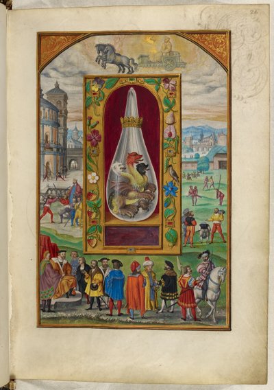 Ms Harley 3469, f.26 Dragon à trois têtes dans une fiole, le Quatrième Traité, de 