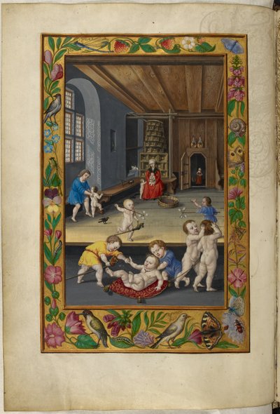 Ms Harley 3469, f.31v Enfants jouant dans une pièce, le Cinquième Traité, de 