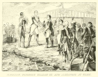 Napoléon, Frédéric-Guillaume III et Alexandre à Tilsit - German School