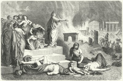 Néron pendant le grand incendie de Rome, 64 (gravure) - German School