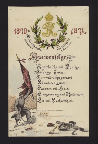 Banquets du Nouvel An organisés par les Allemands occupants à Villiers et Champigny, Paris, 30 décembre 1870 et 2 janvier 1871 - German School