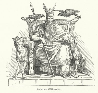 Odin, dieu de la mythologie nordique (gravure) - German School