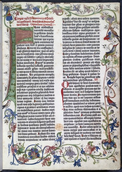 Page de la Bible de Gutenberg, avec illumination d