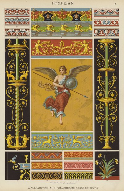 Pompéien, peinture murale et bas-reliefs polychromes - German School