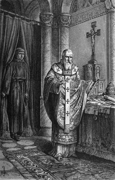 Pape Clément IV. Gravure dans « Kaiser, König und Papst » par Richard Roth - German School