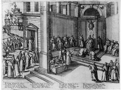 Le pape Clément VIII accepte la soumission du roi de France, Henri IV, à Saint-Pierre le 23 septembre 1595 - German School