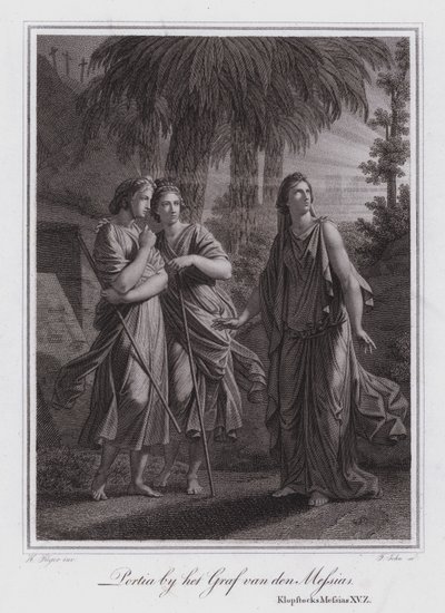 Portia au tombeau du Christ (gravure) - German School