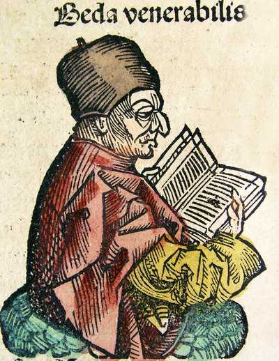 Portrait de Bède (673-735), publié dans la Chronique de Nuremberg, 1493 - German School