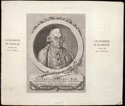 Portrait de Carl Philipp Emanuel Bach (1714-88) gravé par C. D. Krohn, 1788 - German School
