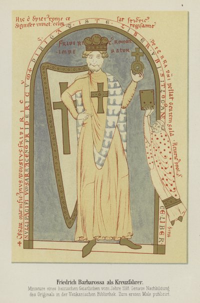 Portrait de Frédéric Barberousse, empereur romain germanique, en croisé, 1188 - German School