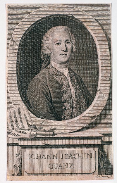 Portrait de Johann Joachim Quantz (1697-1773) gravé par Johann Schleuen (fl.1740-74) - German School