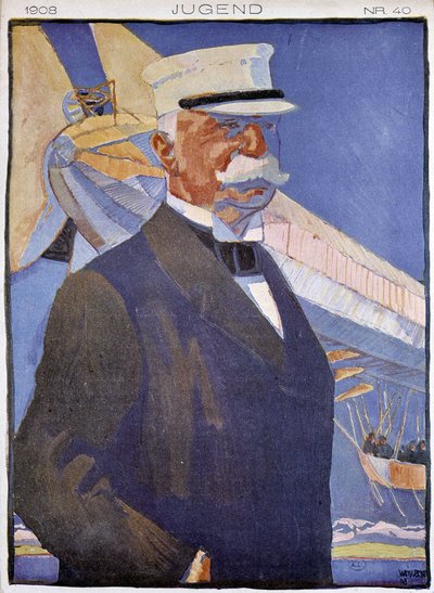 Portrait de Zeppelin devant un dirigeable - dans « Jugend » - German School