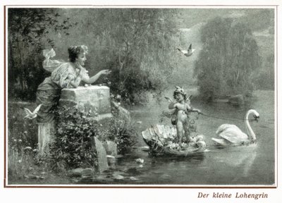 Carte postale représentant Lohengrin avec le cygne - German School