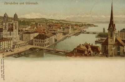 Carte postale représentant une vue générale de la ville de Zurich - German School