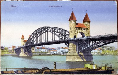 Carte postale représentant le pont sur le Rhin à Bonn, vers 1900 - German School