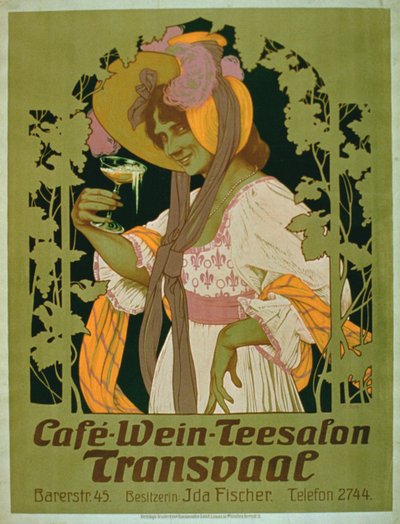 Affiche publicitaire pour Transvaal, un salon de café, vin et thé - German School