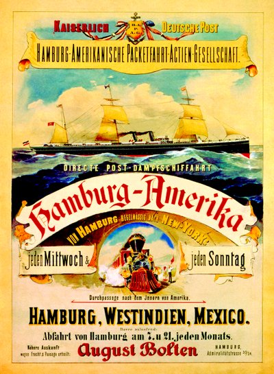 Affiche publicitaire pour la Hamburg American Line, 1883 - German School