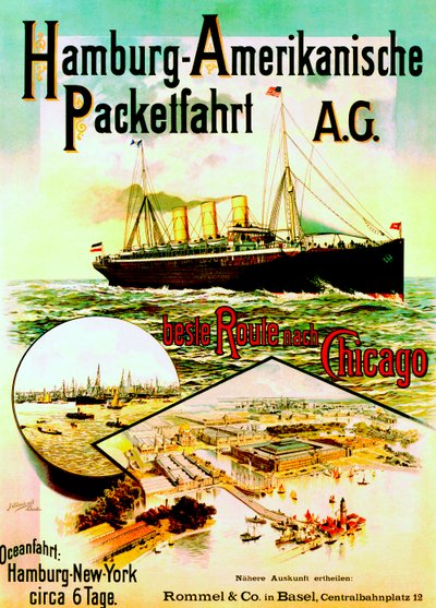 Affiche publicitaire pour la Hamburg American Line, 1893 - German School